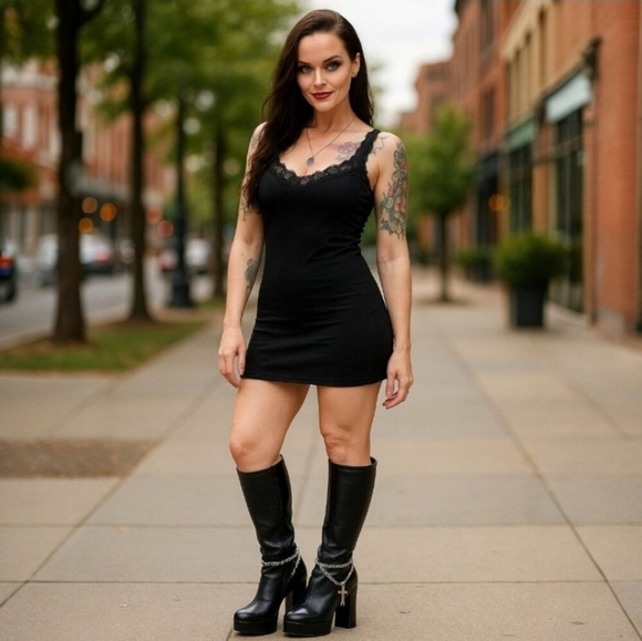 Wicked Descent Knee-High Platform Boots – Chains, Cross Charm & Side Zippers 7 - Picture 2 of 10